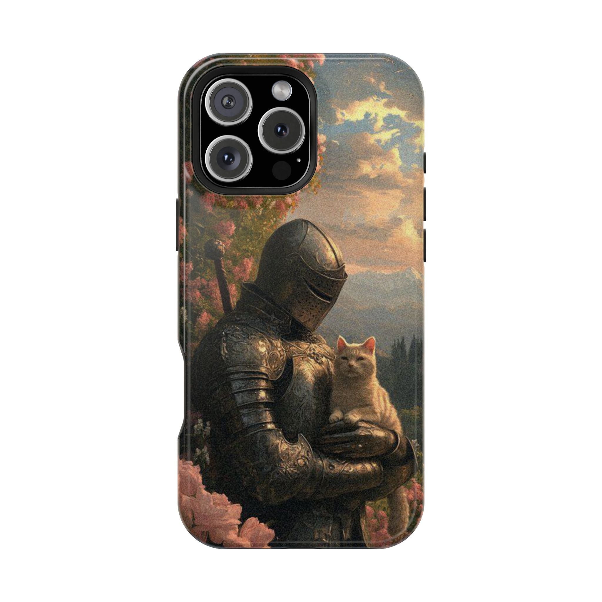 Knight-Holding-Cat-Artistic-Phone-Case

